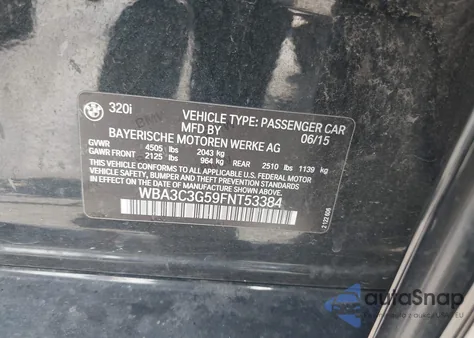 2015 BMW 320I xDrive from USA, damaged, VIN WBA3C3G59FNT53384